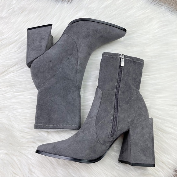 New Steven New York by Steve Madden Taite Pointed Toe Booties in Gray Faux Suede - Picture 3 of 10